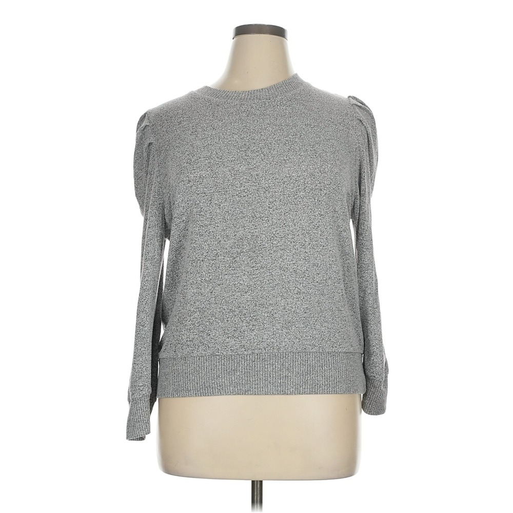 Per se Sweatshirt Women XL Gray Puff Shoulder Heathered Knit Long Sleeve